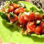 vital sustenance lettuce leaves with ground nuts spices and salsa