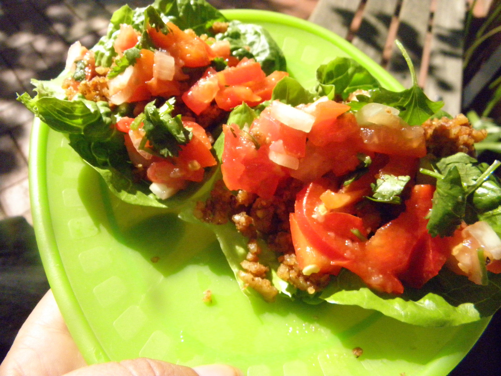 vital sustenance lettuce leaves with ground nuts spices and salsa