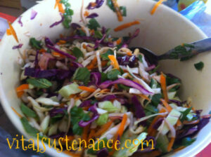 salad of cabbage, mint, coriander, bean sprouts and carrot