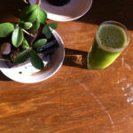 green smoothie with bonsai