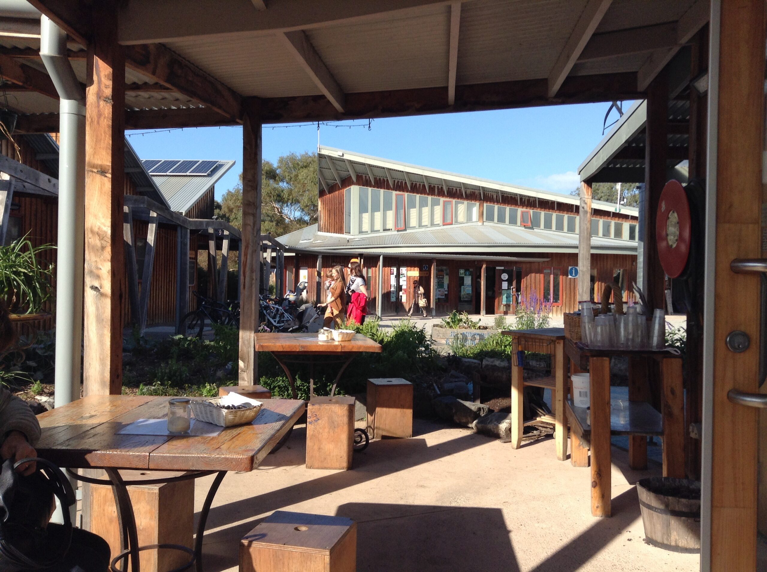 Cafe tables in the sunshine and environmental centre