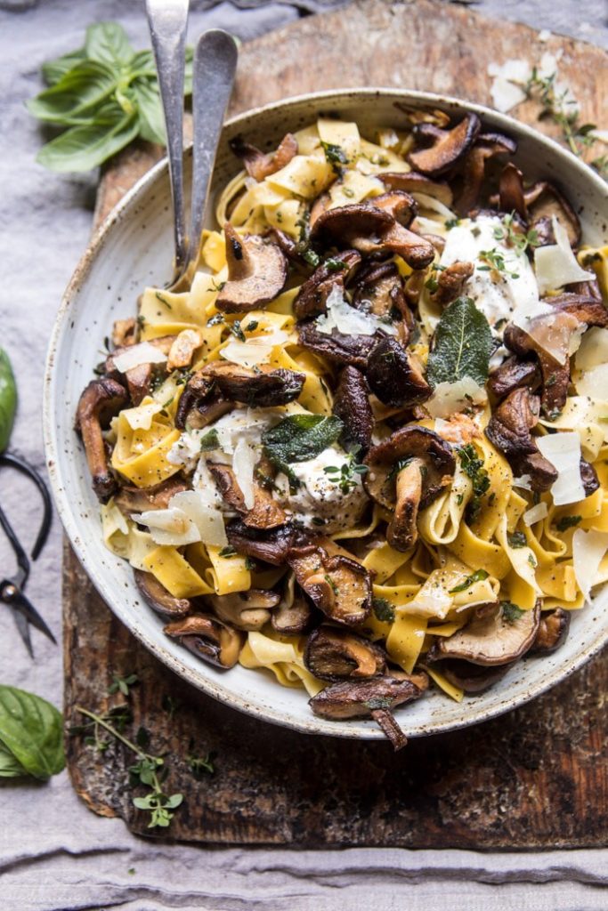 herb and butter mushrooms with tagliatelle