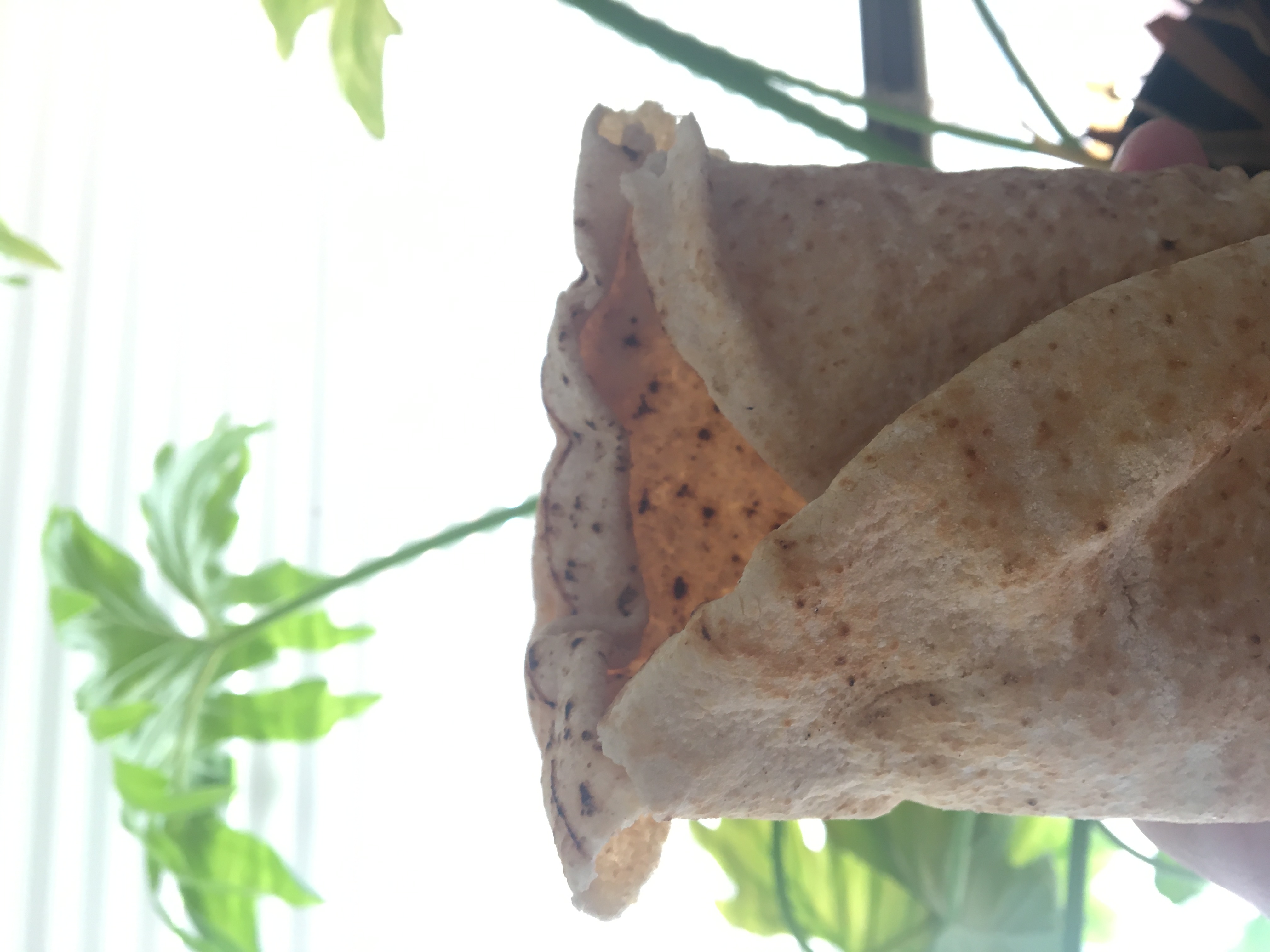 potato hash, egg and spinach pita wrap