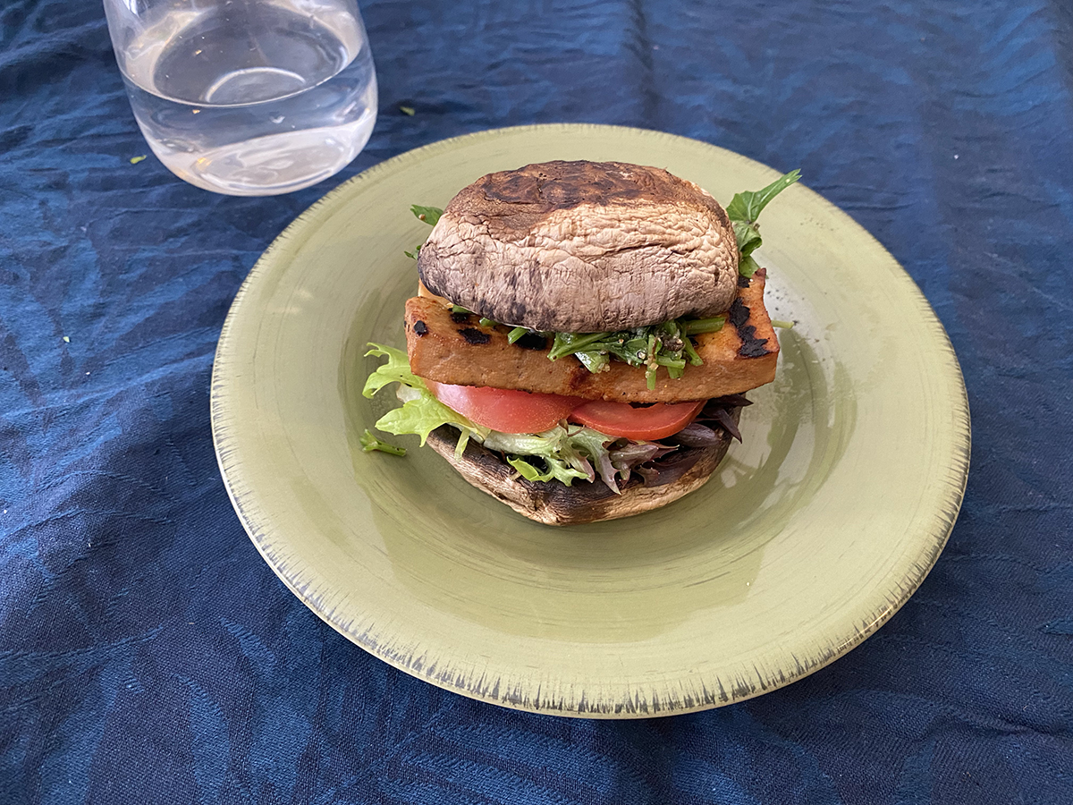 low carb burger - mushroom burger with chimichurri