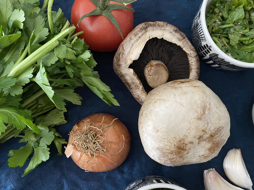 ingredients - close up - mushroom burger with chimichurri