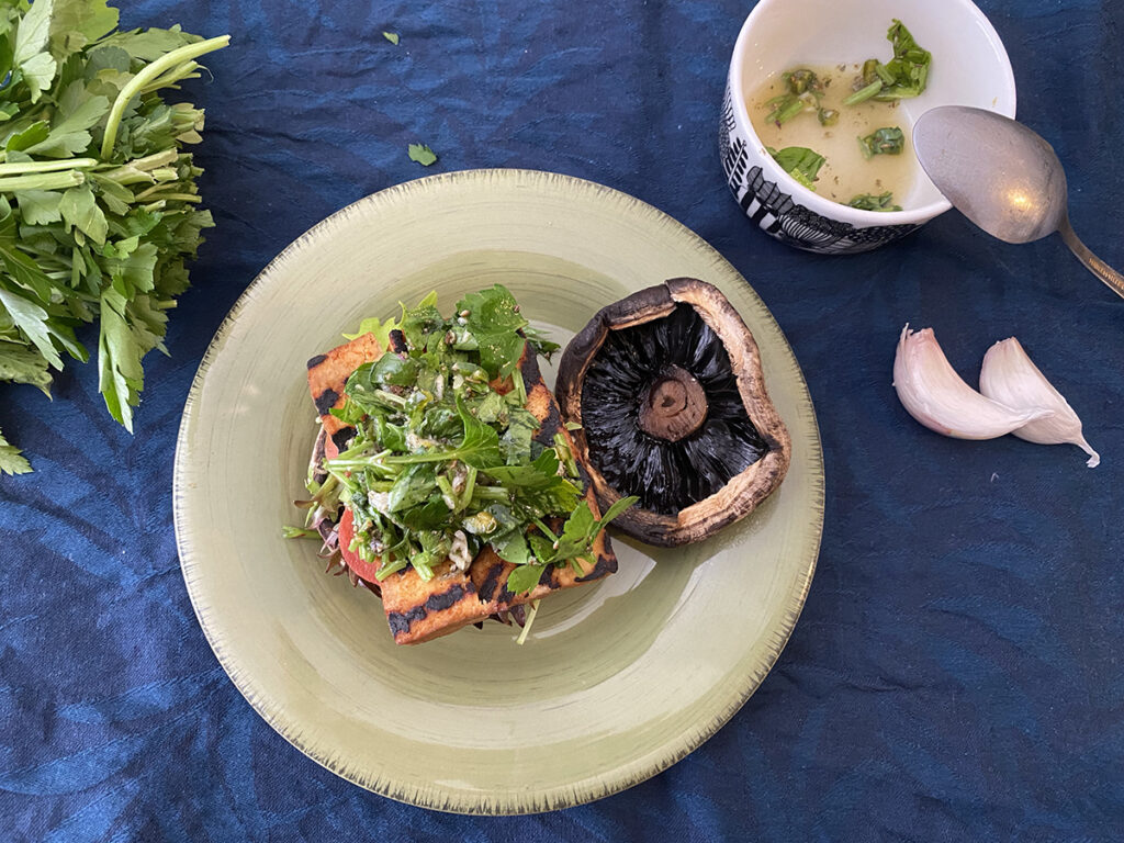 vegan burger with chimichurri