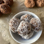 close up of cacao date balls - delicious cacao balls recipe