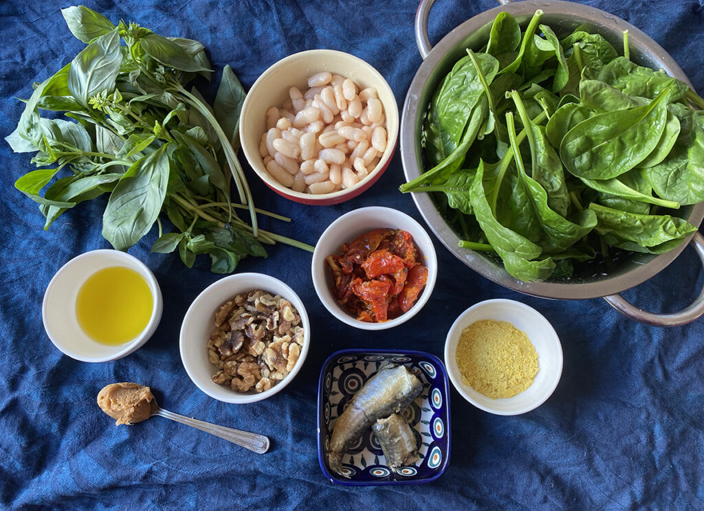 sardines on toast with pesto beans - ingredients