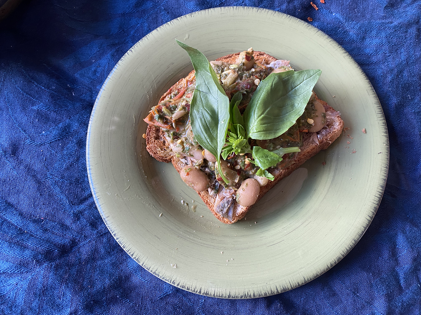 sardines on toast with pesto beans