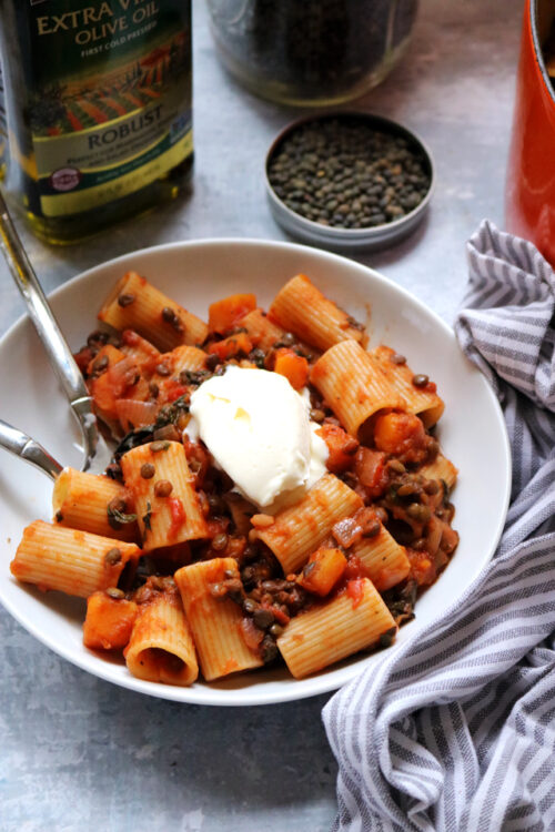 delicious pumpkin and lentil bolognese