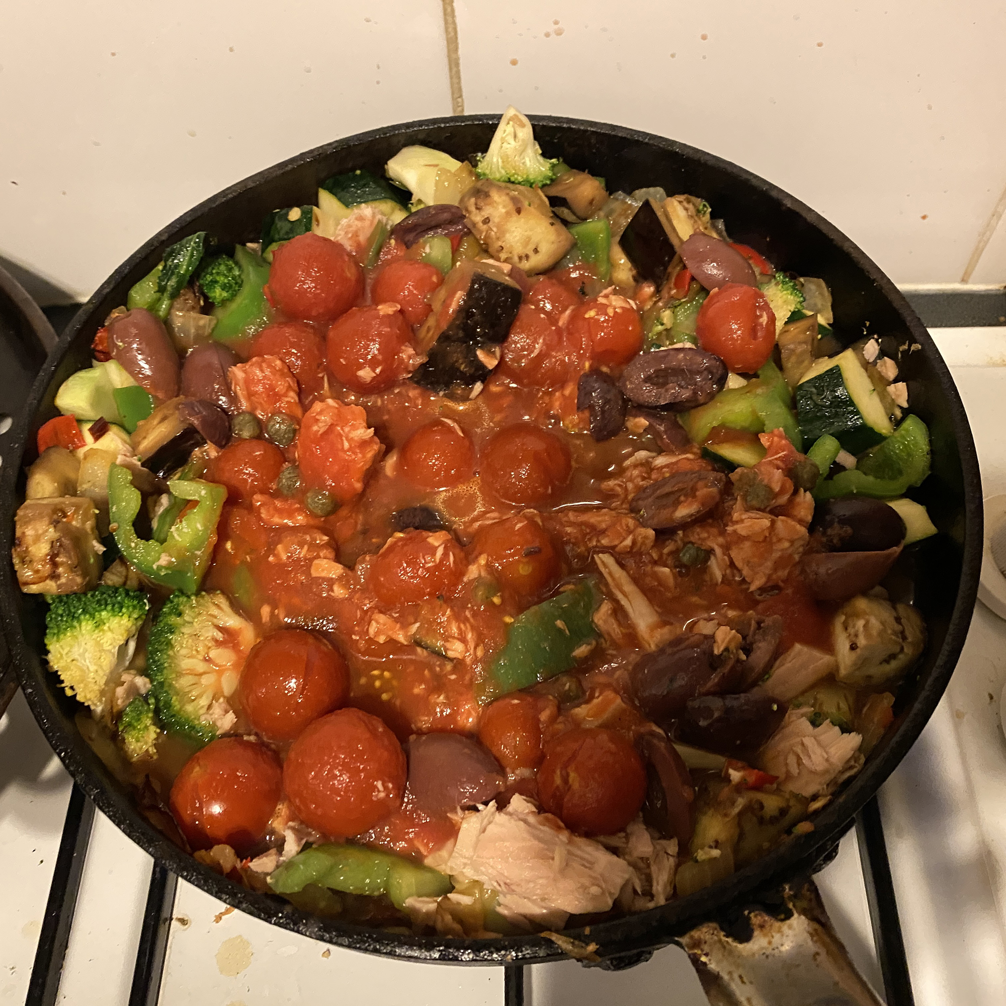 tuna puttanesca in progress