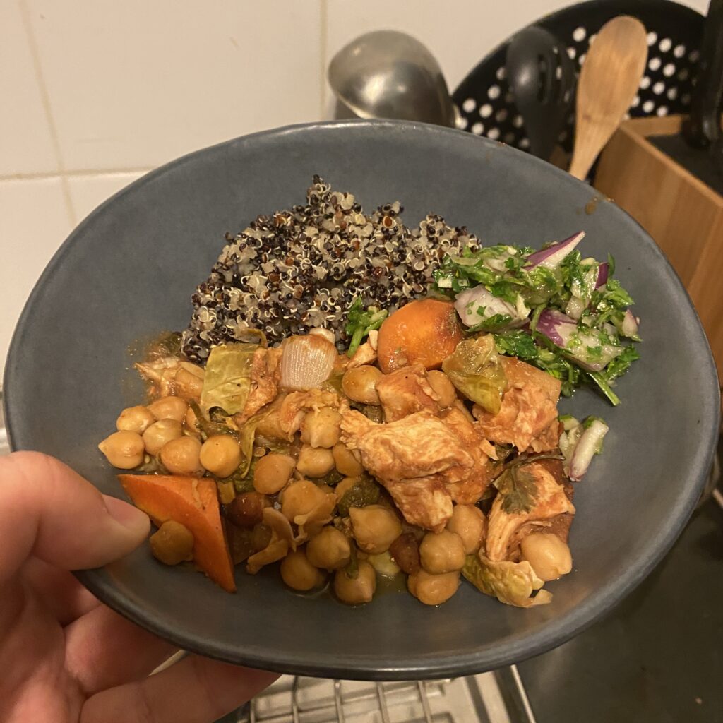 Moroccan chicken (slow cooker recipe) with chimichurri and quinoa