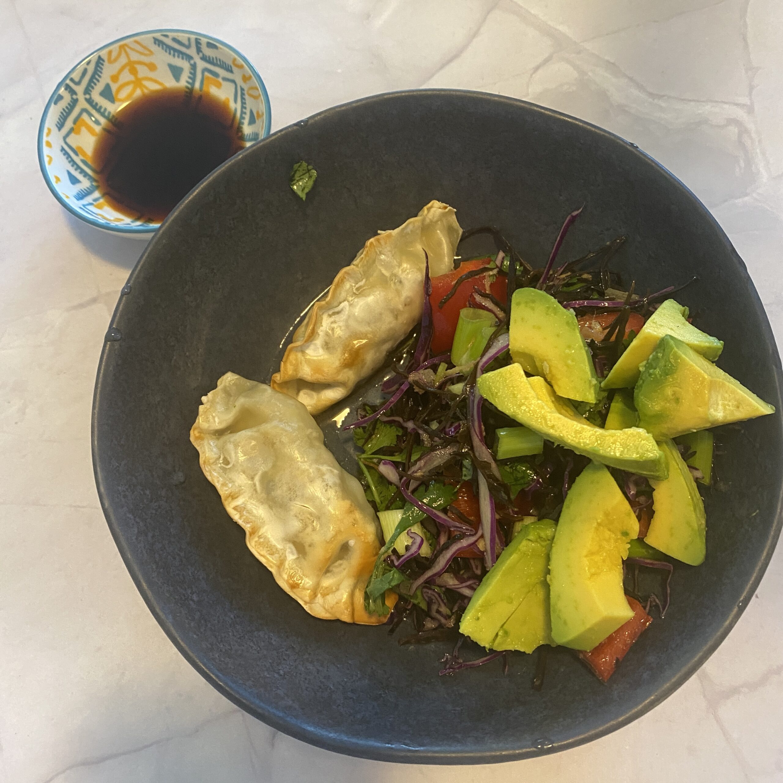 seaweed slaw with chicken dumplings