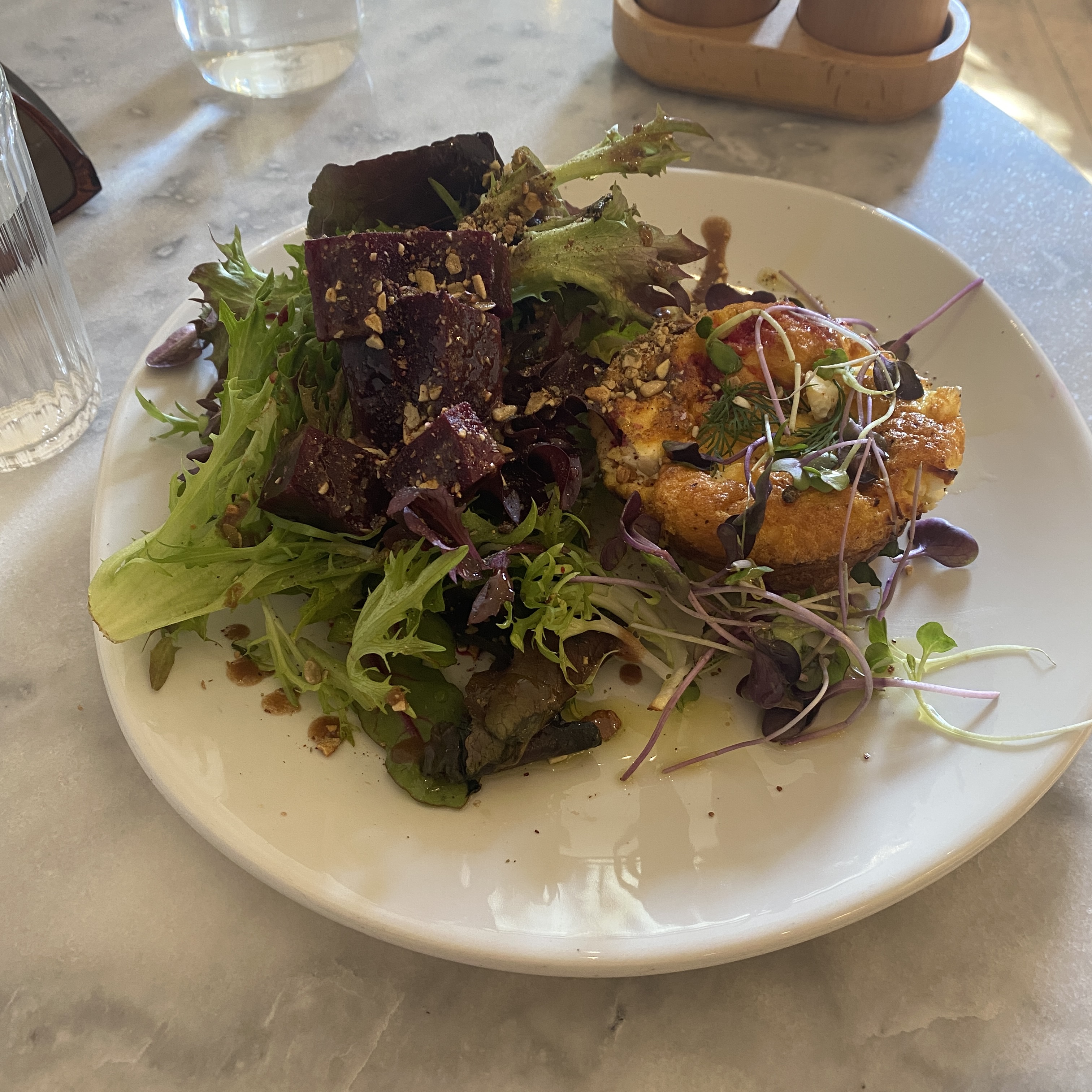 trout, dill breakfast pastry and side salad